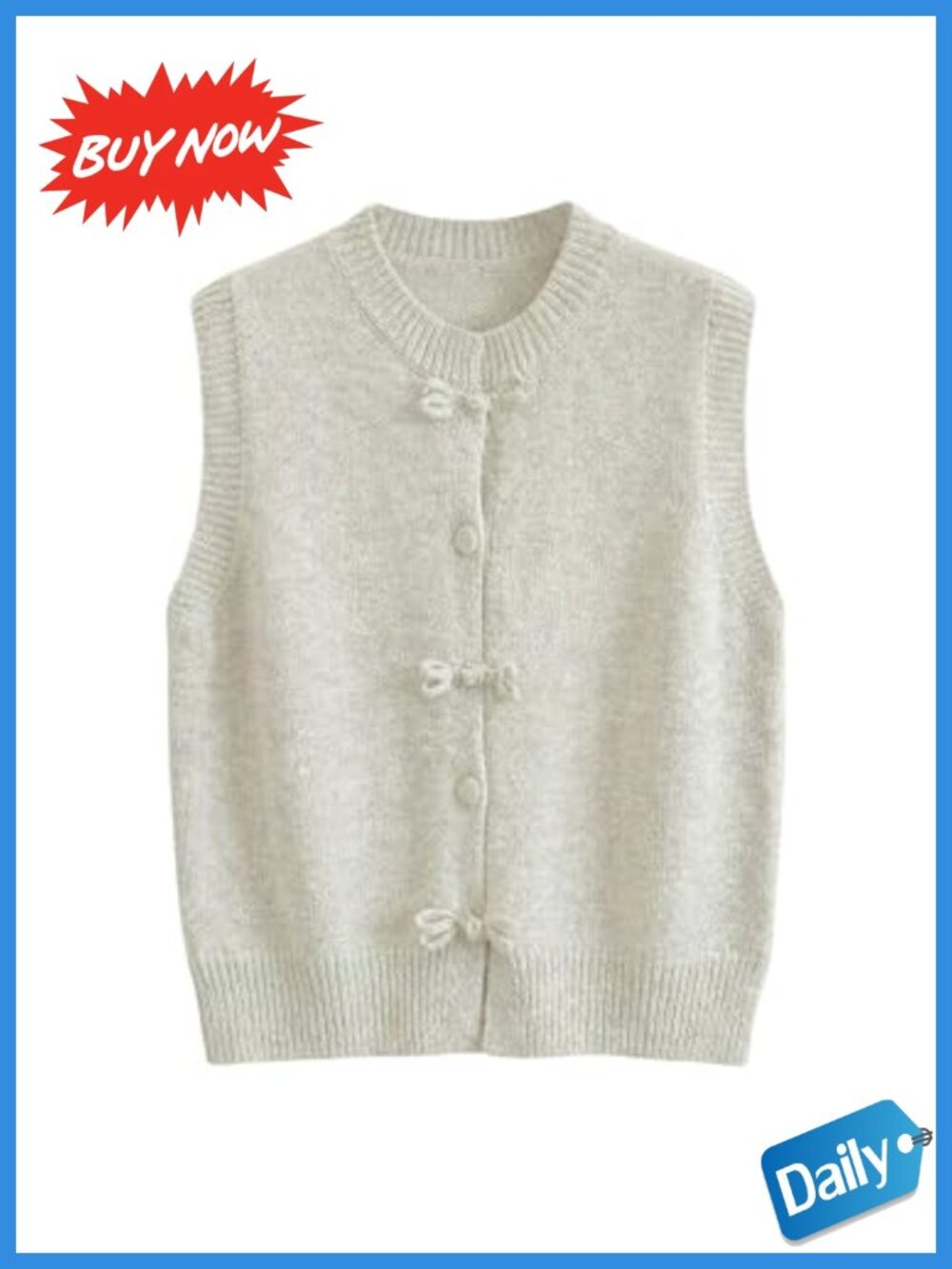 Sleeveless Button Front Knit Sweater Vest Lightweight Casual